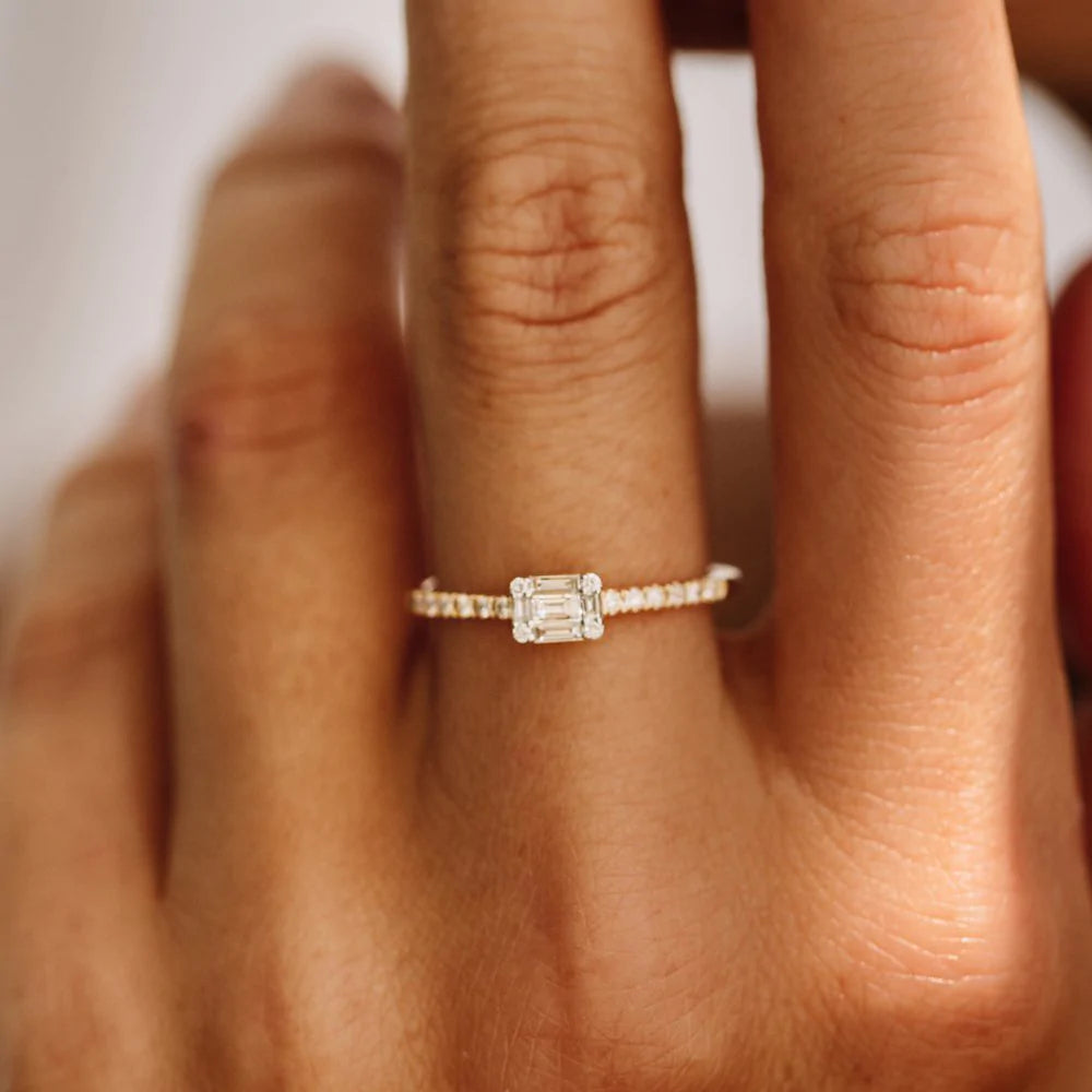 Solid Gold Illusion Setting East to West Baguette Diamond Ring