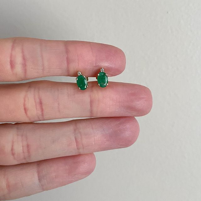 Solid Gold Emerald Diamond Studs (CEF02B)