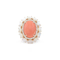 Solid Gold Coral and Opal, Diamond Ring (D9CCEC)