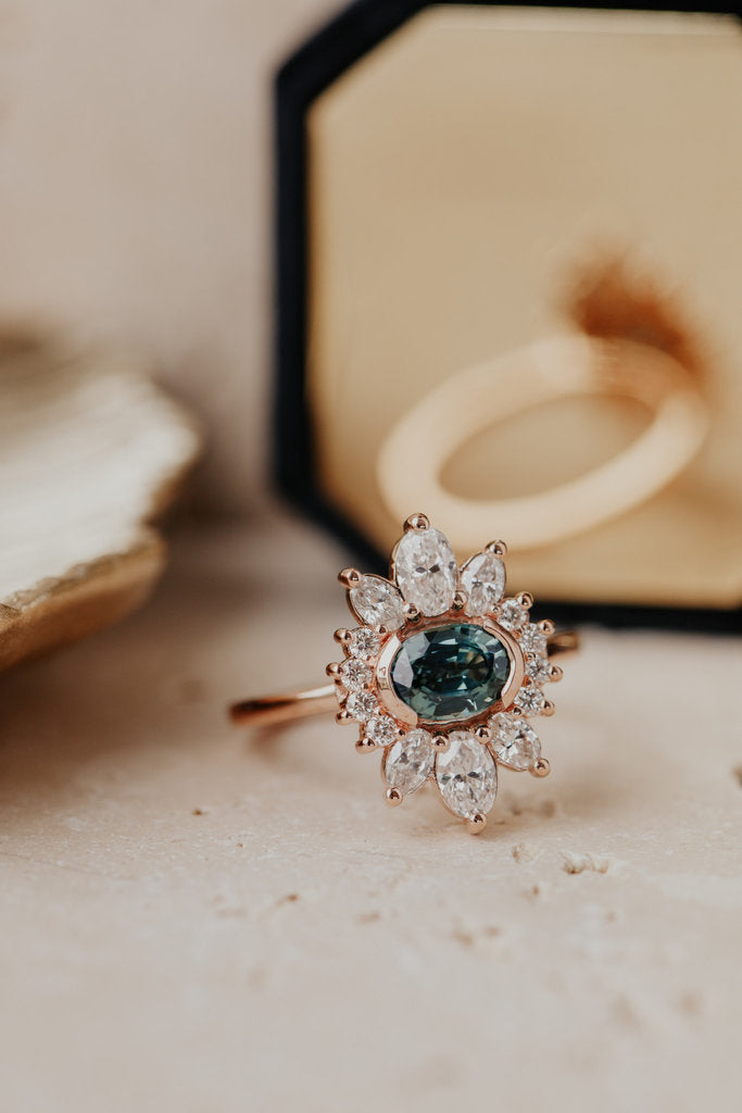 Solid Gold 1.10 ct Oval Teal Sapphire Ring