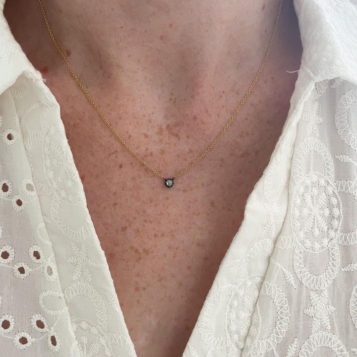 Solid Gold Old Mine Cut Solitaire Necklace