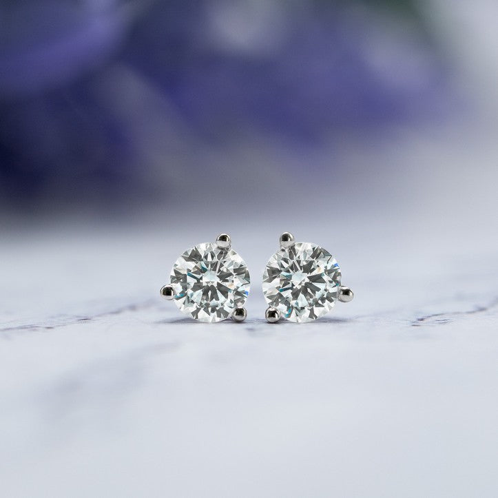 Solid Gold Lab-Created Diamond 3-Prong Martini Stud Earrings (C2A27E)