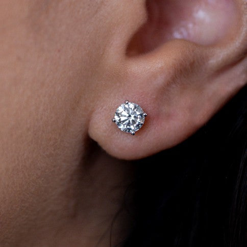 Solid Gold Lab-Created Diamond 4-Prong Screw back Stud Earring (F5AE00)