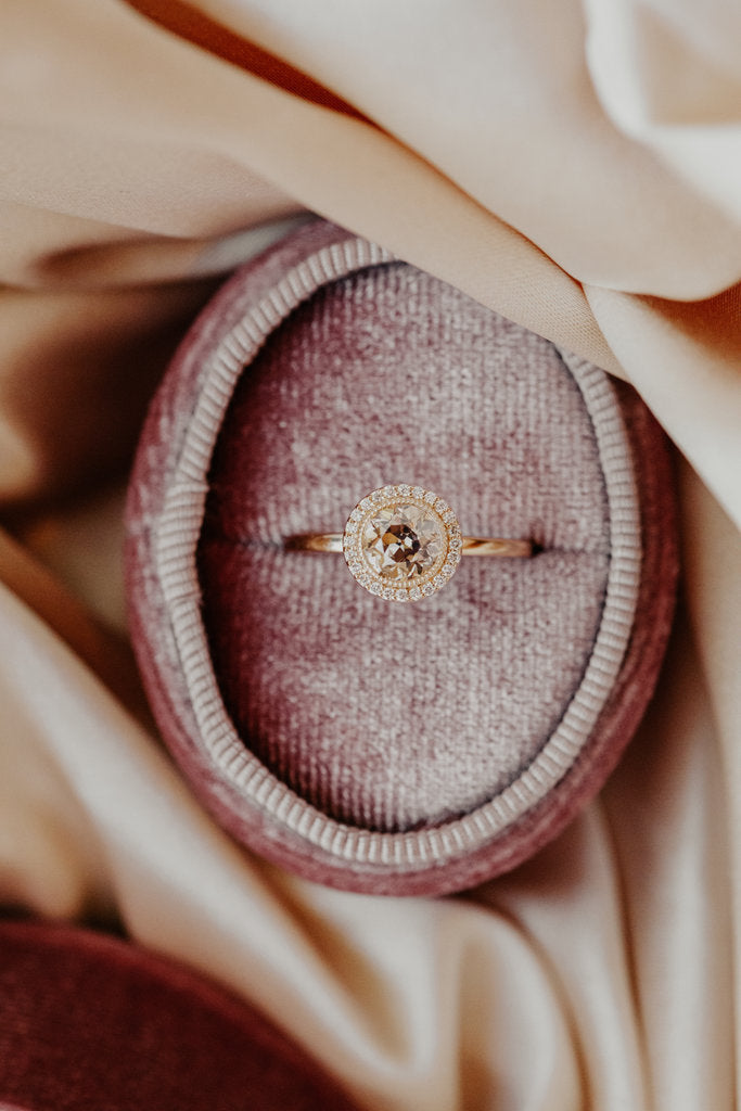 Alma 1.00ct Round Champagne Moissanite Halo Ring, photo 3