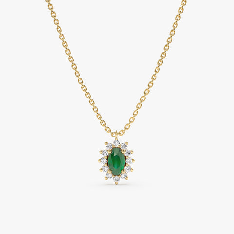 Solid Gold Diamond Halo Emerald Necklace (D33648)