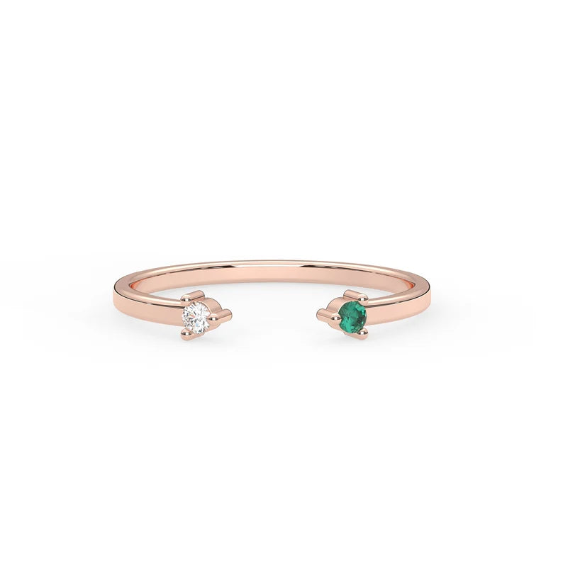 Solid Gold Natural Emerald and Diamond open Cuff Ring