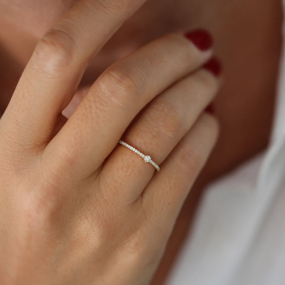 Solid Gold Minimalist Pave Diamond Stacking Ring