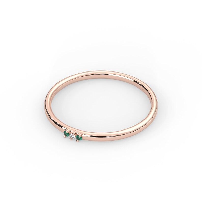 Solid Gold 1.2 MM Natural Emerald and Diamond Ring
