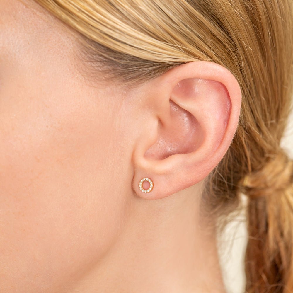 Solid Gold Halo Disc Diamond Stud Earrings