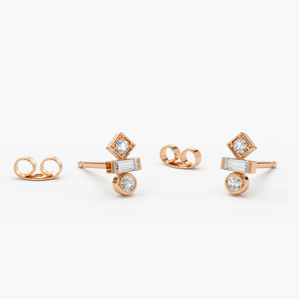 Baguette and Round Cut Mix Moissanite Earrings, photo 4