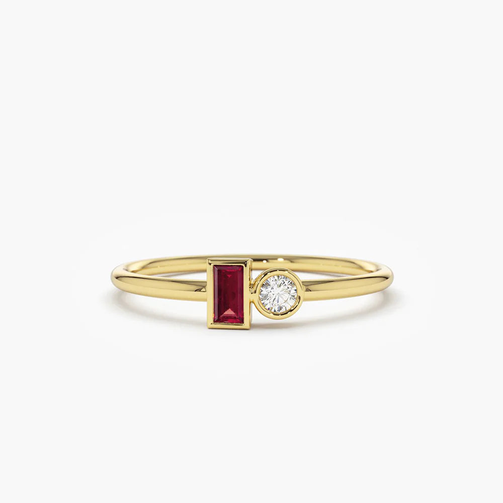 Solid Gold Baguette Ruby and Diamond Ring (D783B1)