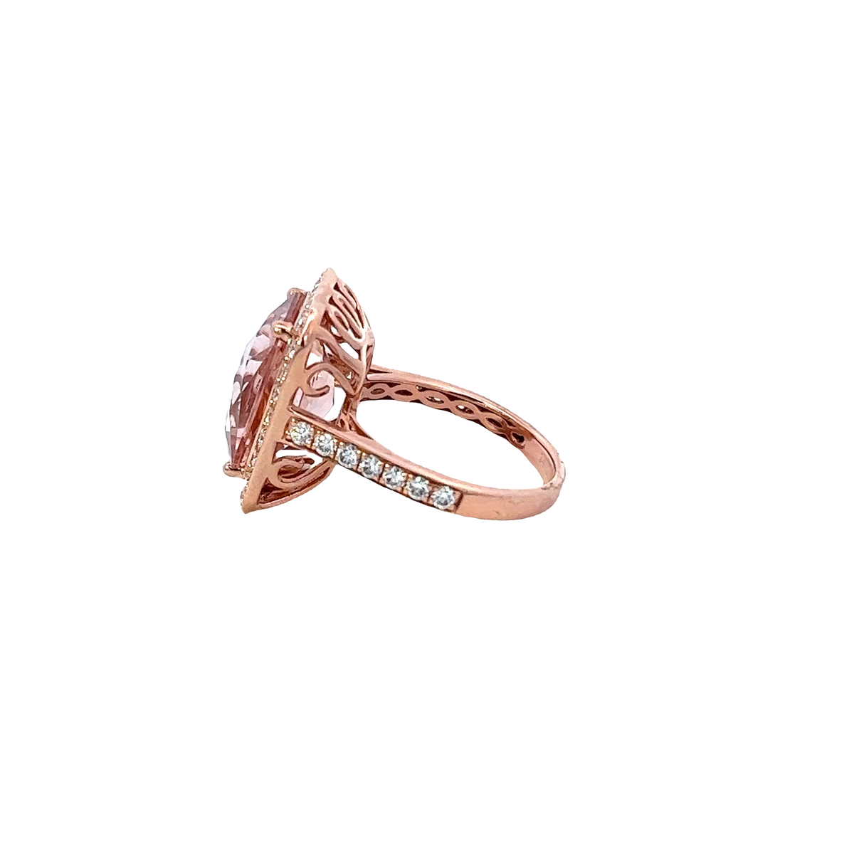 18K Solid Gold Morganite and Diamond Ring - Premium (Needs Price Review)