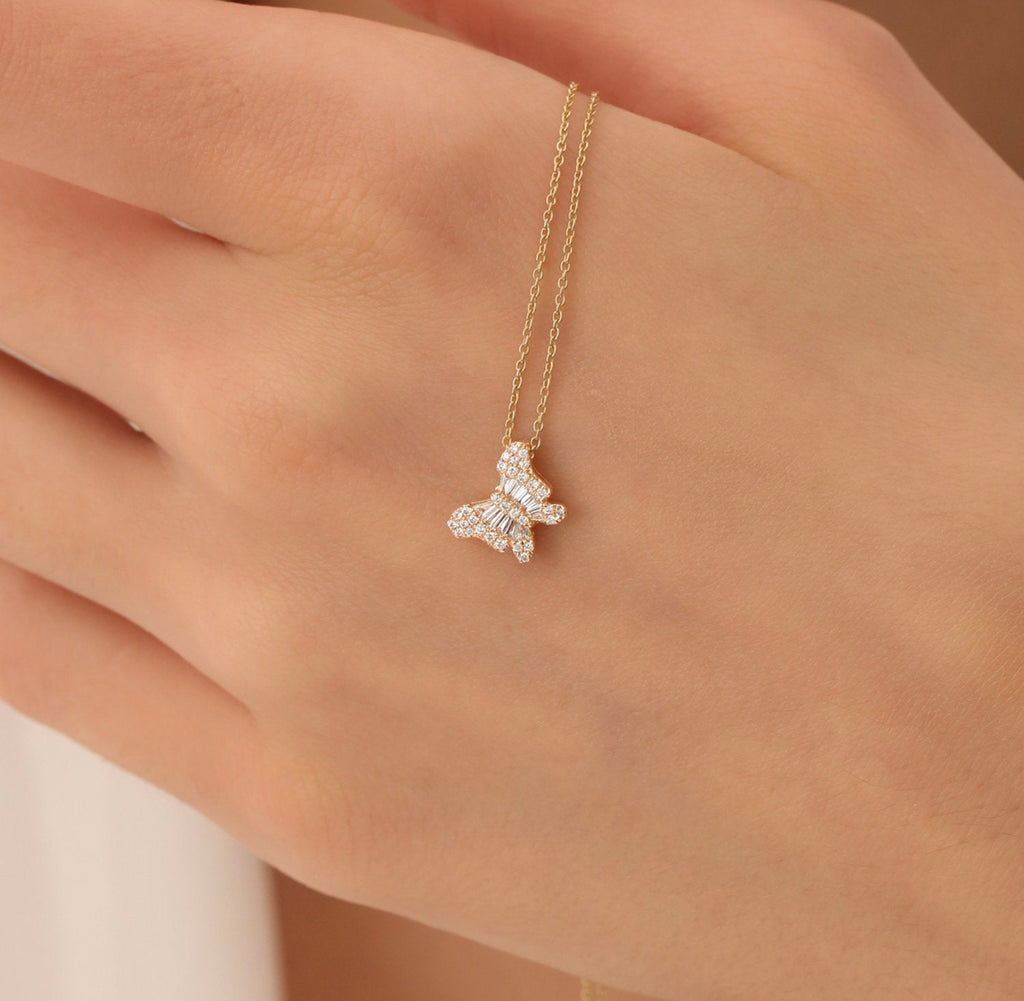 Baguette Moissanite Butterfly Necklace, photo 4