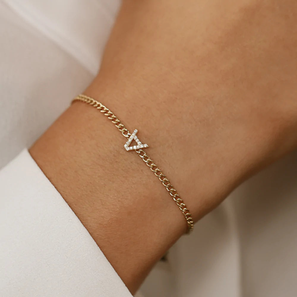 Solid Gold Lab-Grown Diamond Initial Curb Bracelet