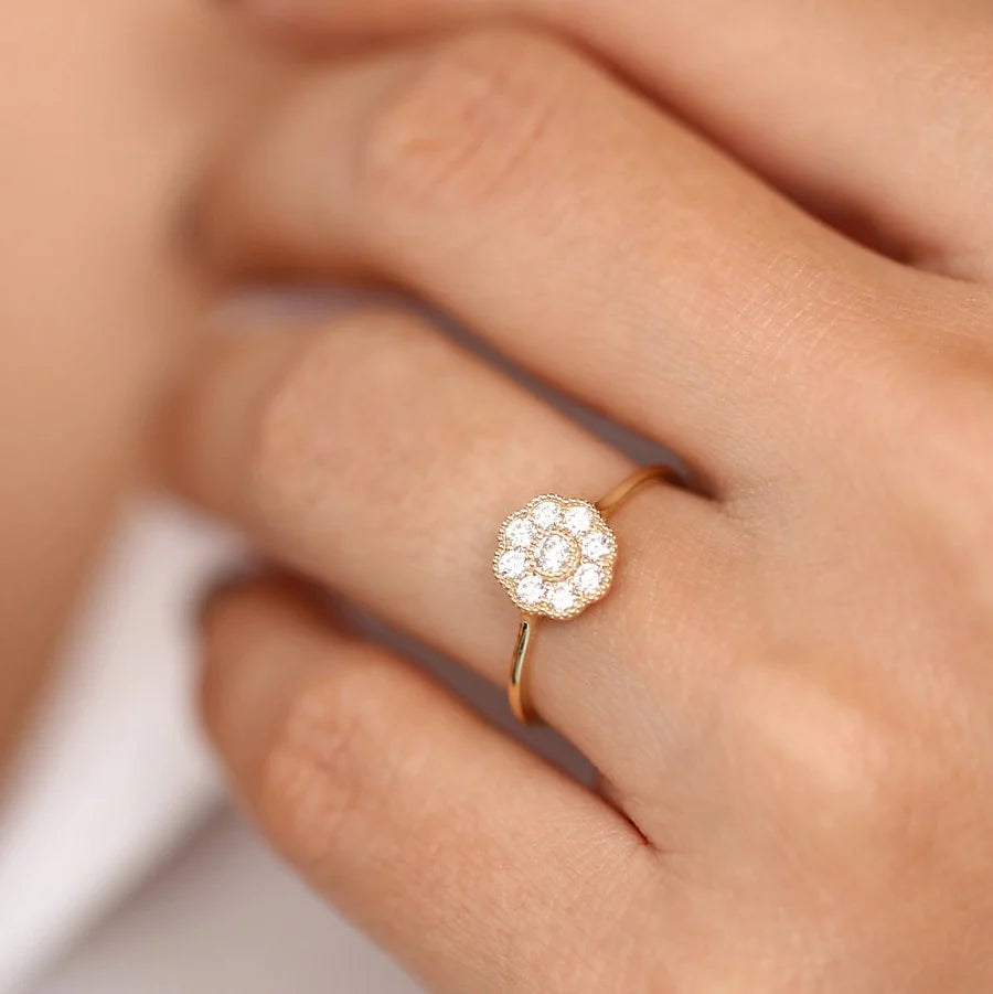 Solid Gold Floral Diamond Ring