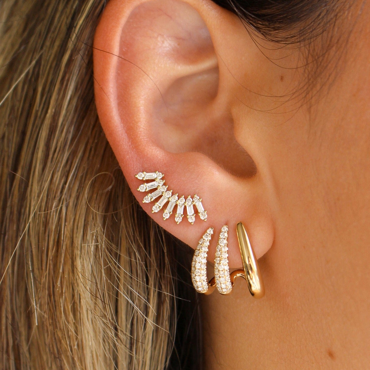 Solid Gold Diamond Large Cage Lobe Stud Earrings