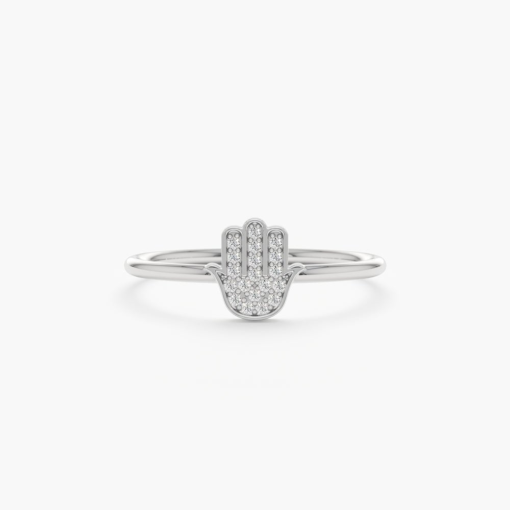 Solid Gold Mini Diamond Hamsa Ring (BB9FC0)