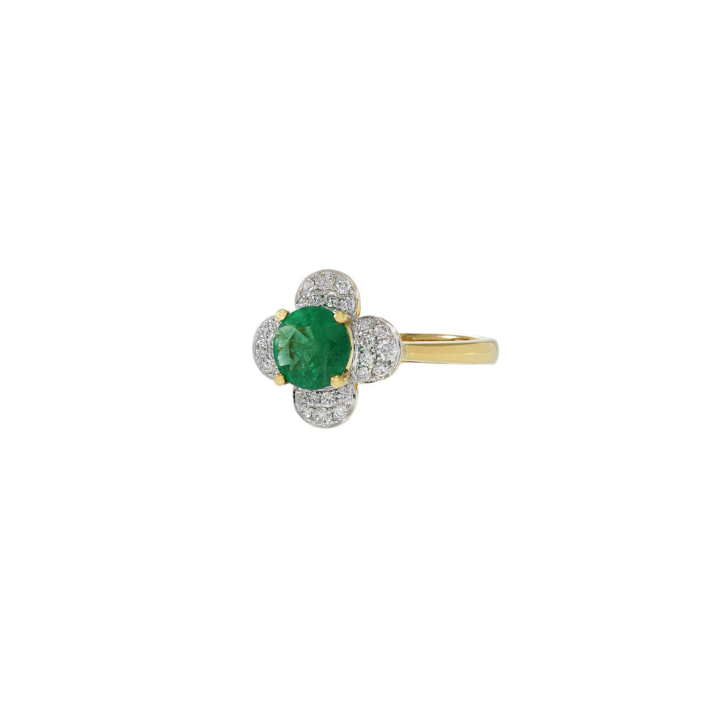 Solid Gold Emerald and Diamond Flower Ring (586D37)