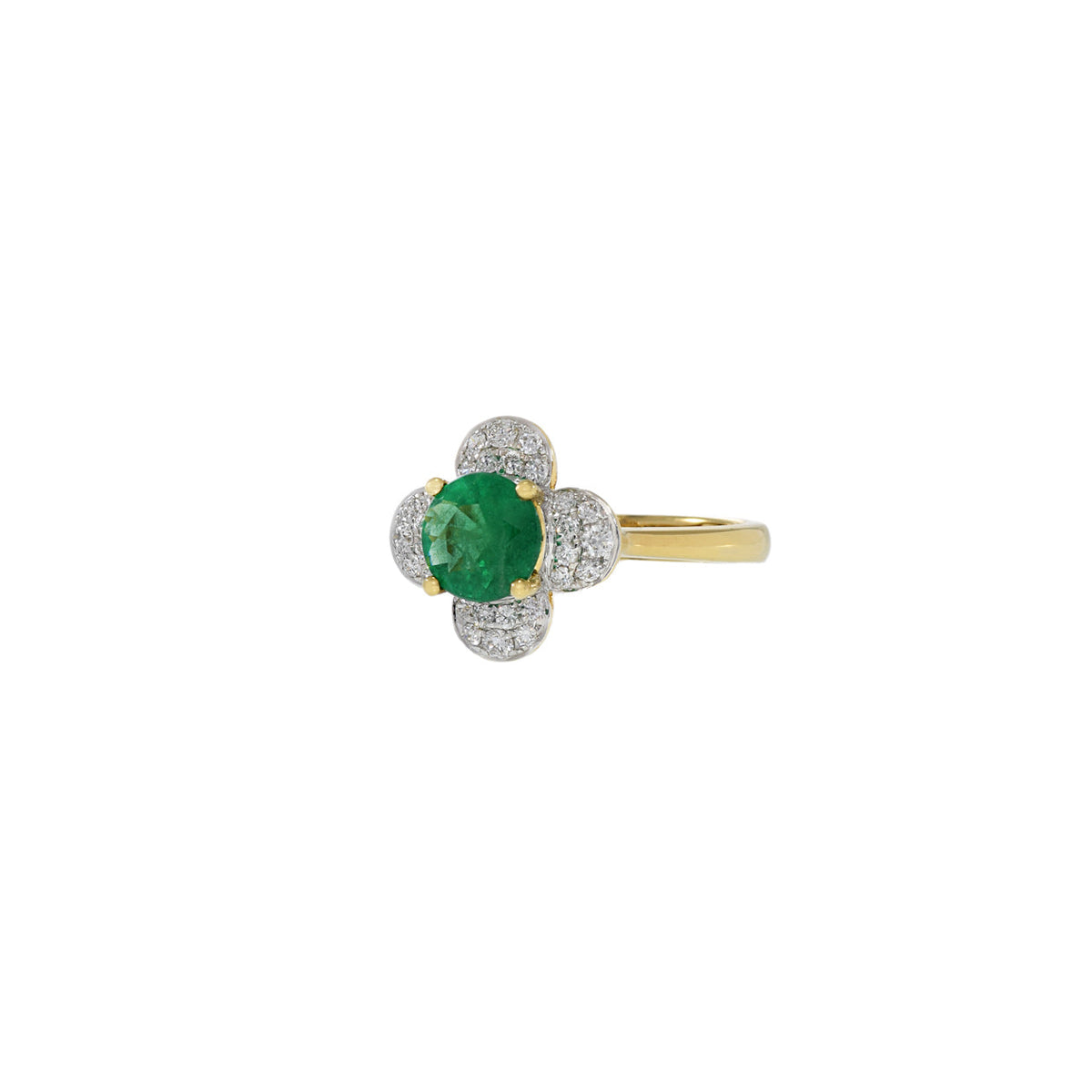 Solid Gold Emerald and Diamond Flower Ring (586D37)