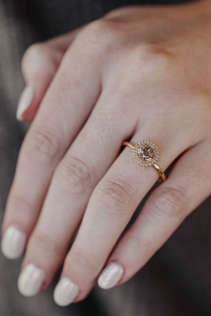 Alma 1.00ct Round Champagne Moissanite Halo Ring, photo 2