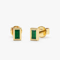 Solid Gold Emerald Baguette Studs