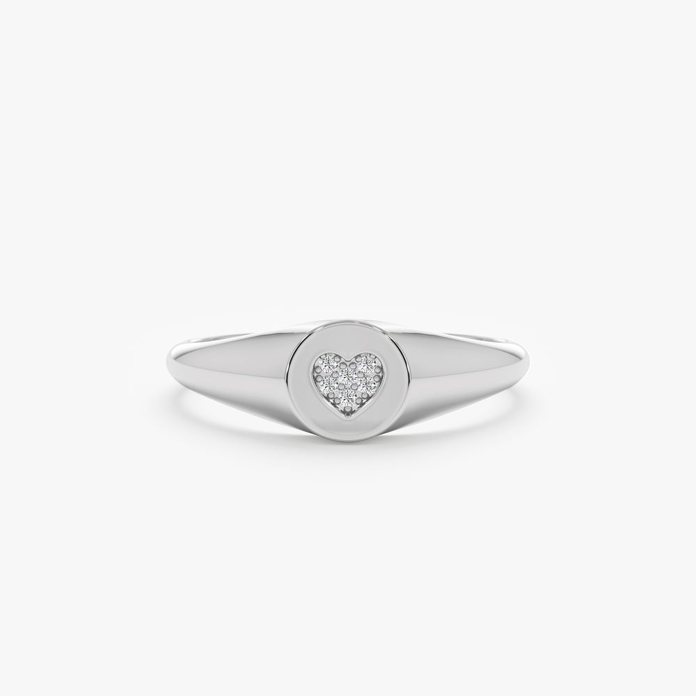 14K Solid Gold Diamond Heart Signet Ring