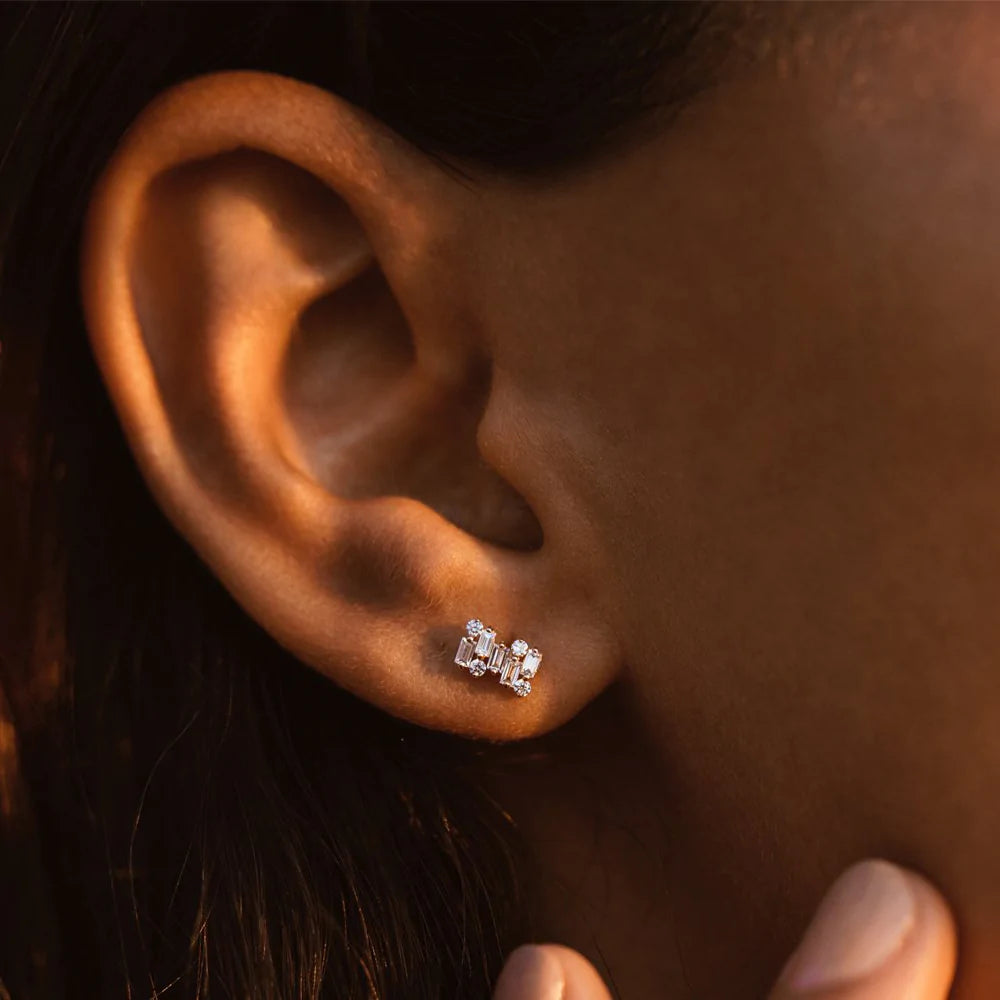 Solid Gold Baguette Diamond Mixed Shape Stud Earrings