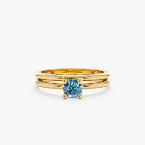 Solid Gold Blue Diamond Bridal Ring Set
