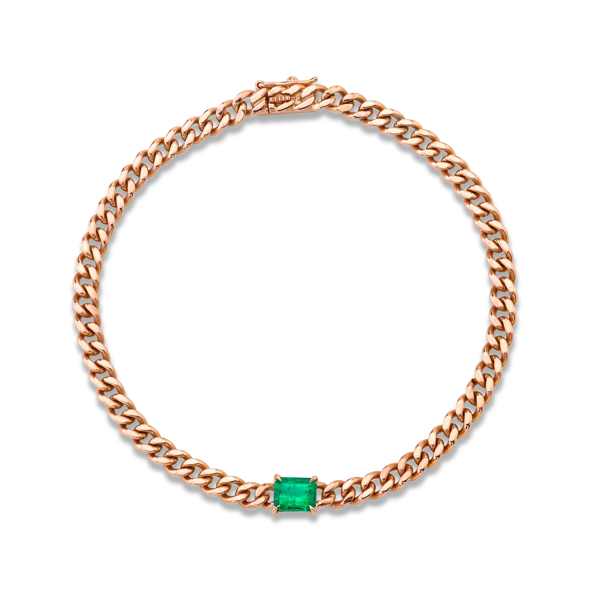 Solid Gold Cuban Link Bracelet With Emerald Center