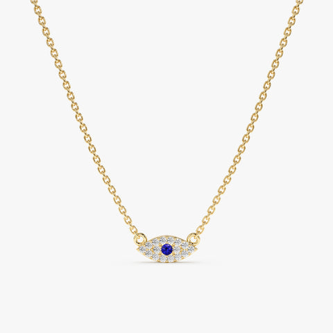 Solid Gold Dainty Sapphire & Diamond Evil Eye Necklace