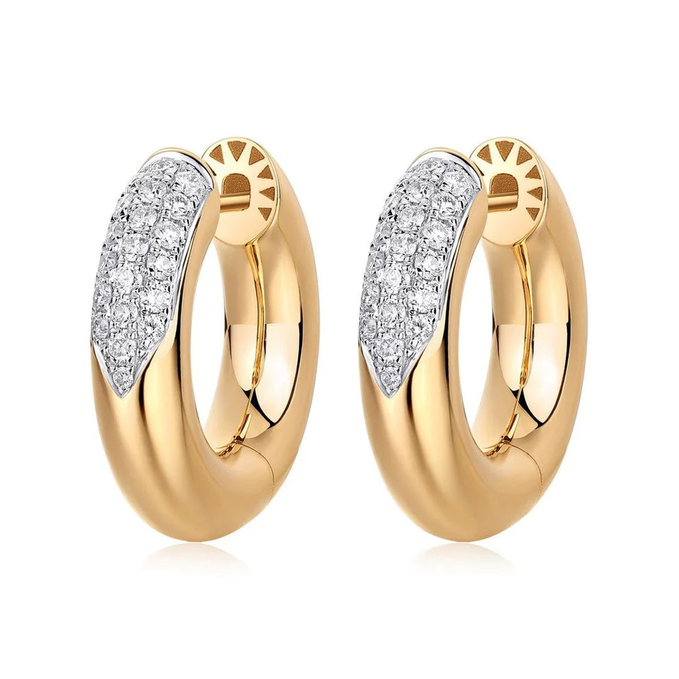 18K Solid Gold Pave Diamond Hoop Earring - Style B