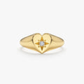 Solid Gold Diamond Starburst In Heart Signet Ring