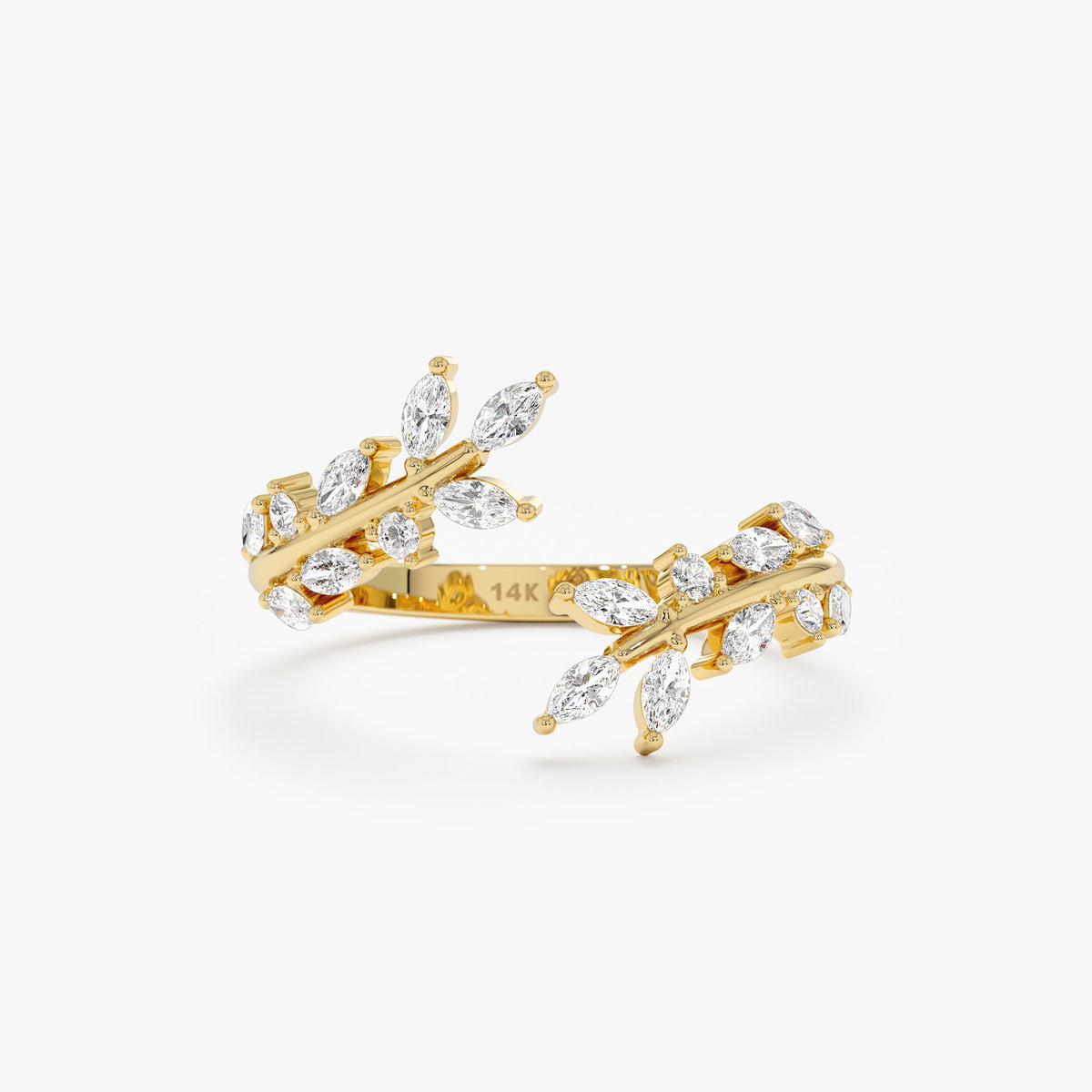 Solid Gold Marquise Diamond Open Leaf Ring (B1130A)