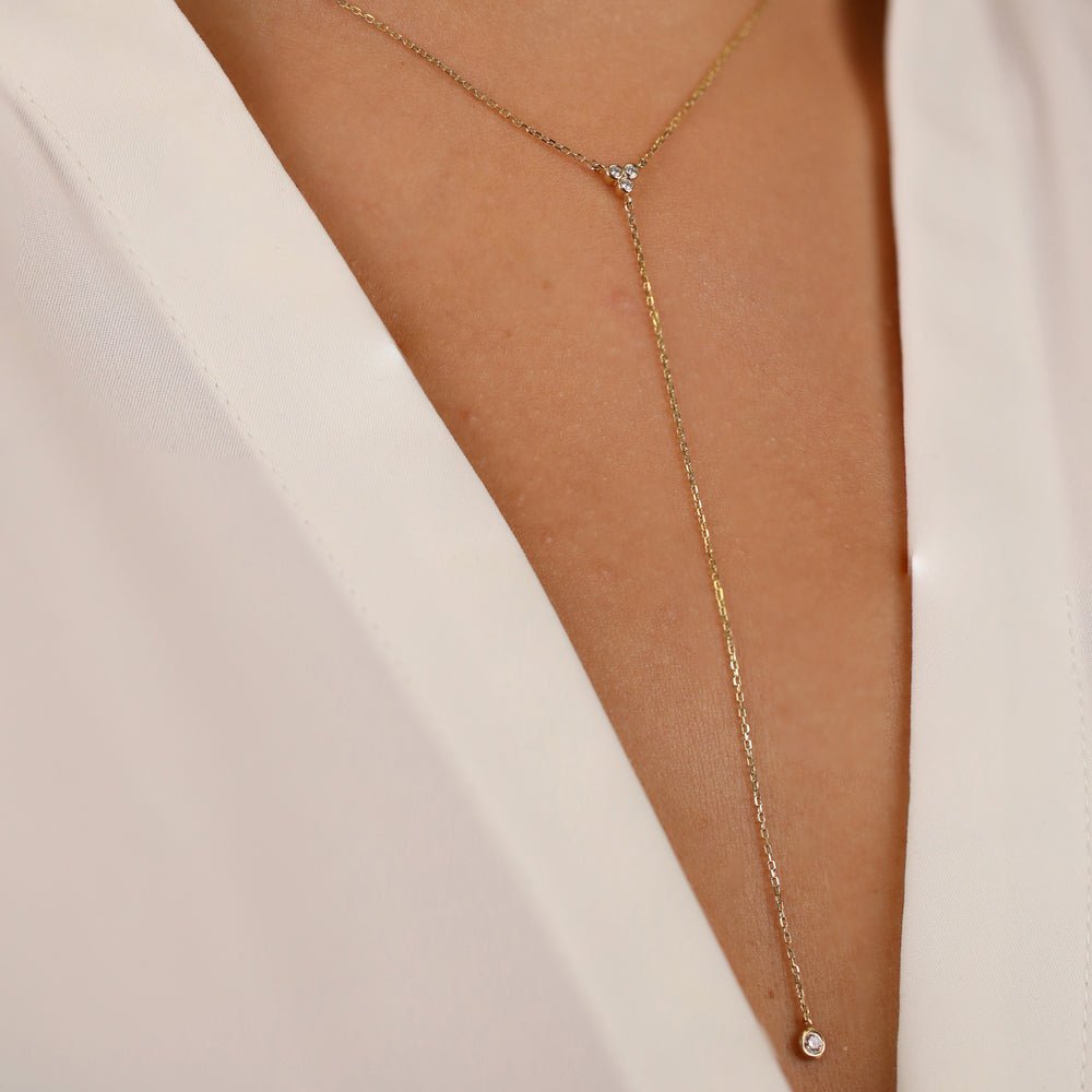 Solid Gold Diamond Cluster Lariat Necklace (F30105)