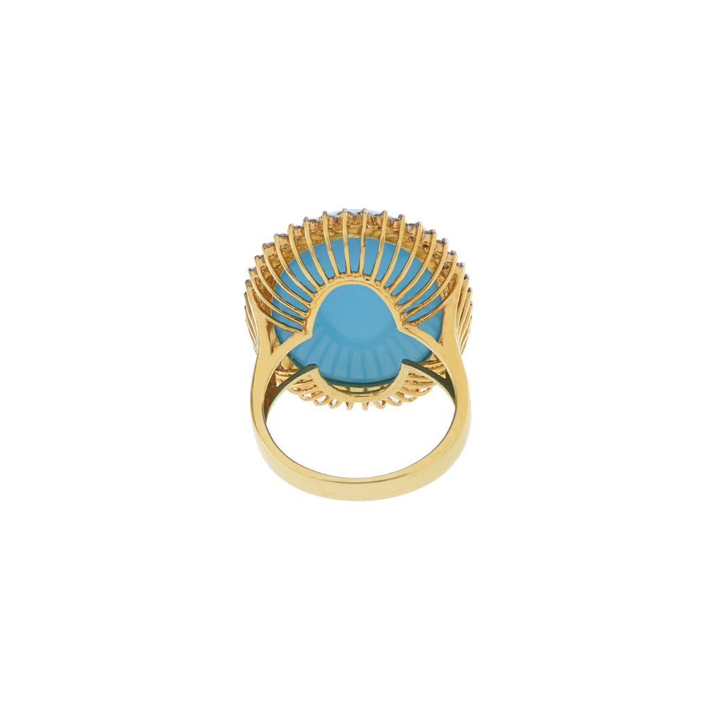 Solid Gold Natural Sleeping Beauty Turquoise Ring with Diamonds - (666EF9)