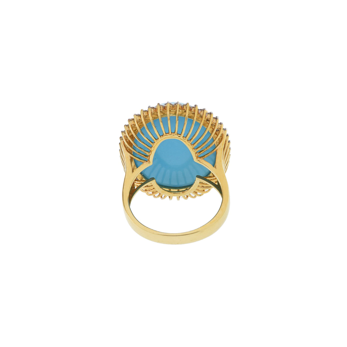 Solid Gold Natural Sleeping Beauty Turquoise Ring with Diamonds - (666EF9)