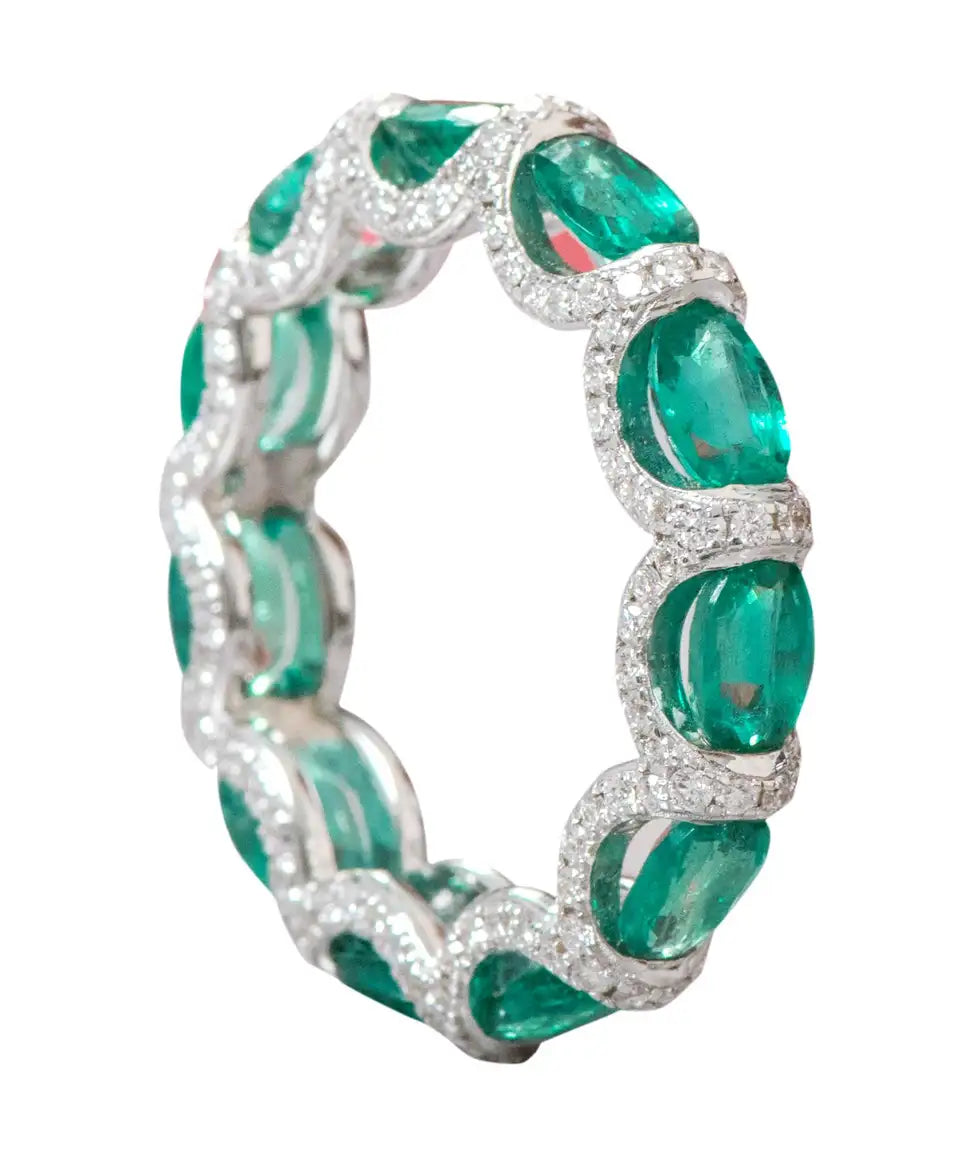 Solid Gold Natural Emerald and Diamond Eternity Band