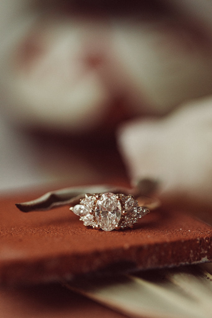 The 18K Solid Gold Rita Oval Ring , Engagement Moissanite Ring
