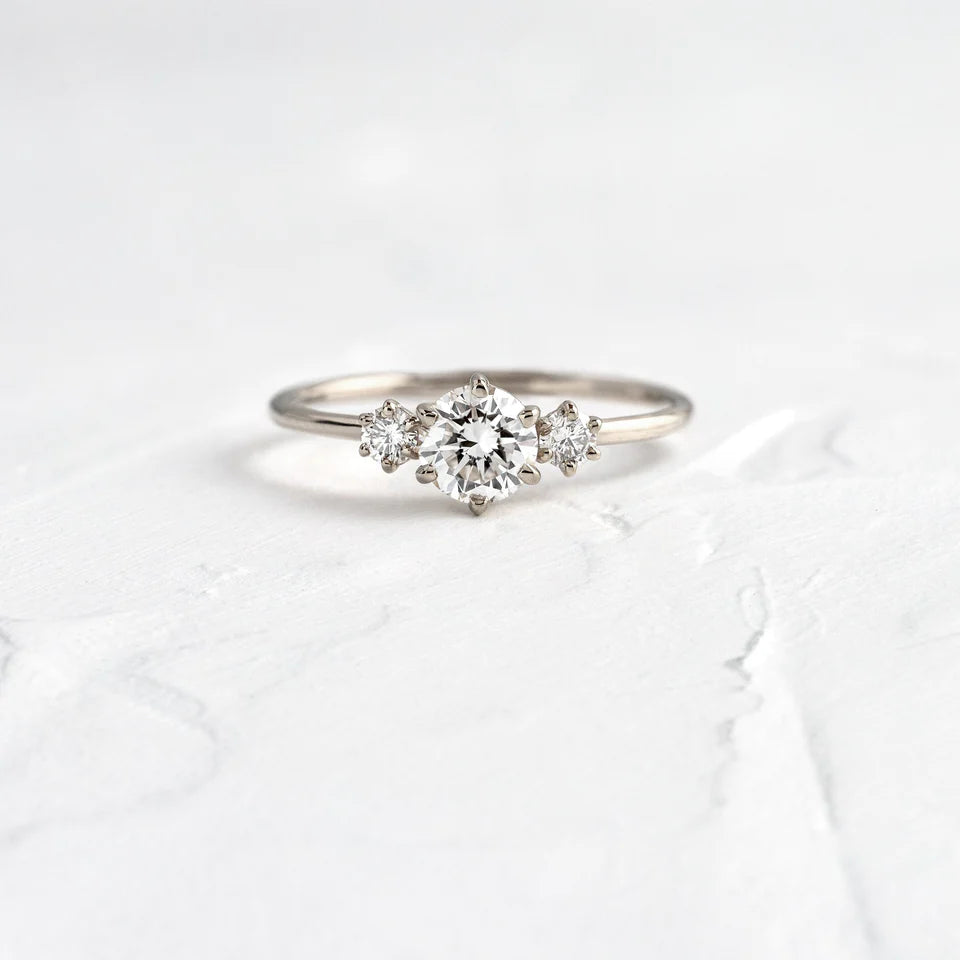 Solid Gold Tempo Ring, 0.5ct. Round Cut Diamond Moissanite Ring