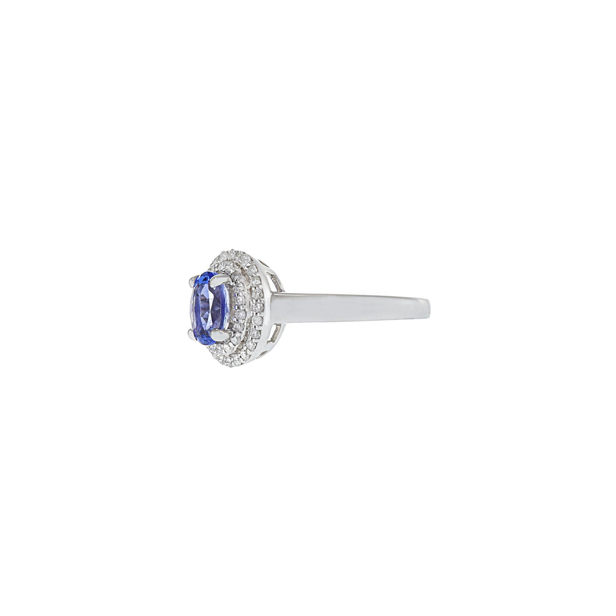 Solid Gold Oval Tanzanite And Diamond Halo Ring
