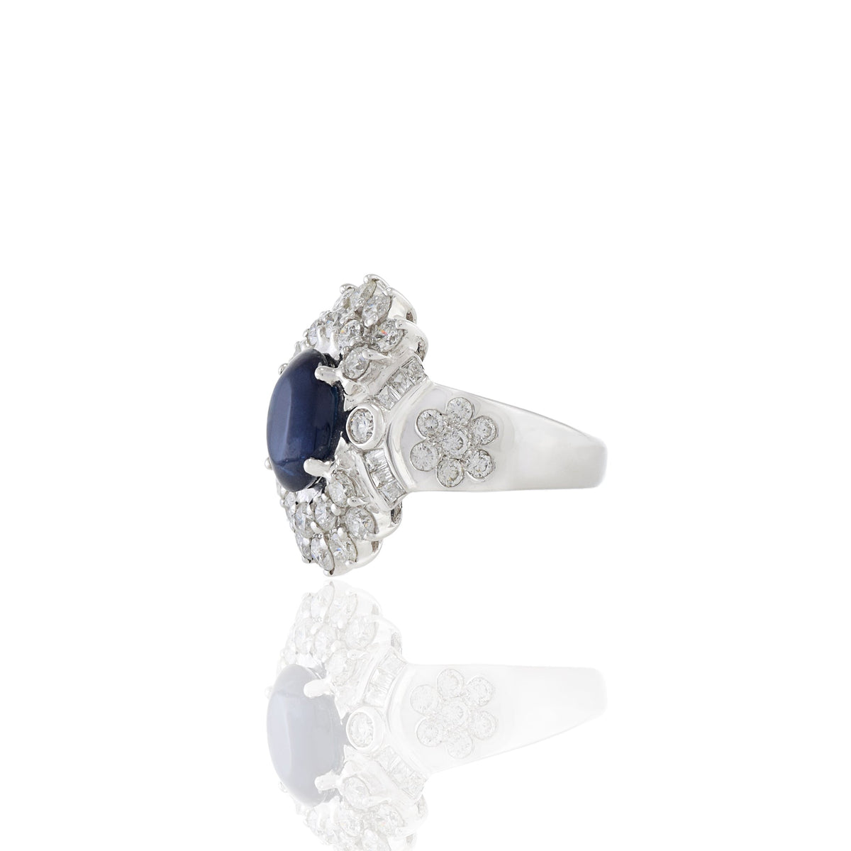 Solid Gold Blue Sapphire And Diamond Cocktail Ring