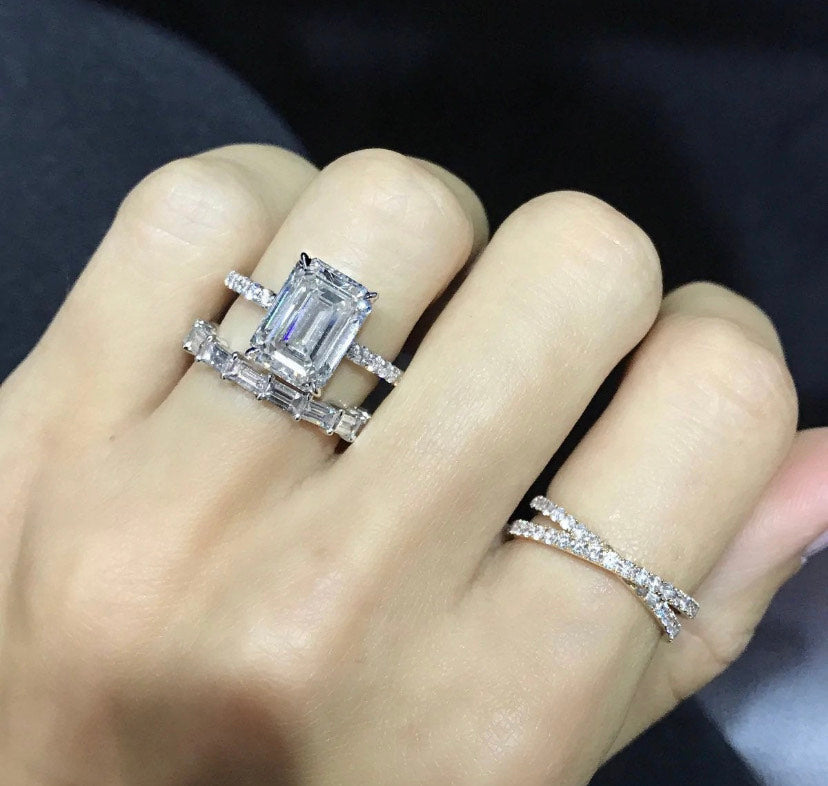 Solid Gold 3.00 CT Emerald Cut Moissanite Engagement Ring