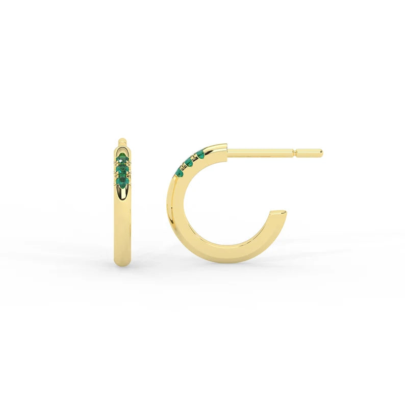 Solid Gold Hoop Emerald Earrings