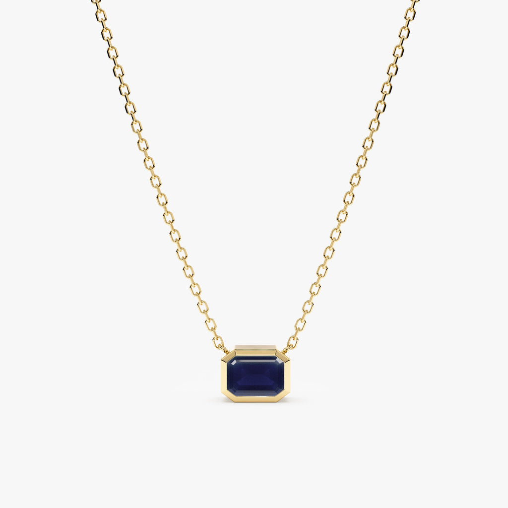 Solid Gold Dark Blue Sapphire Necklace (FB1BC8)