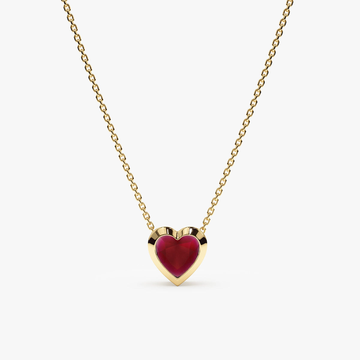 Solid Gold Ruby Heart Necklace
