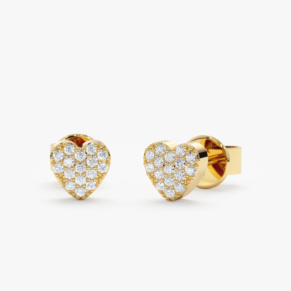 Solid Gold Pave Diamond Heart Studs