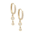 Solid Gold Double Drop Bezel Diamond Hoop Earring