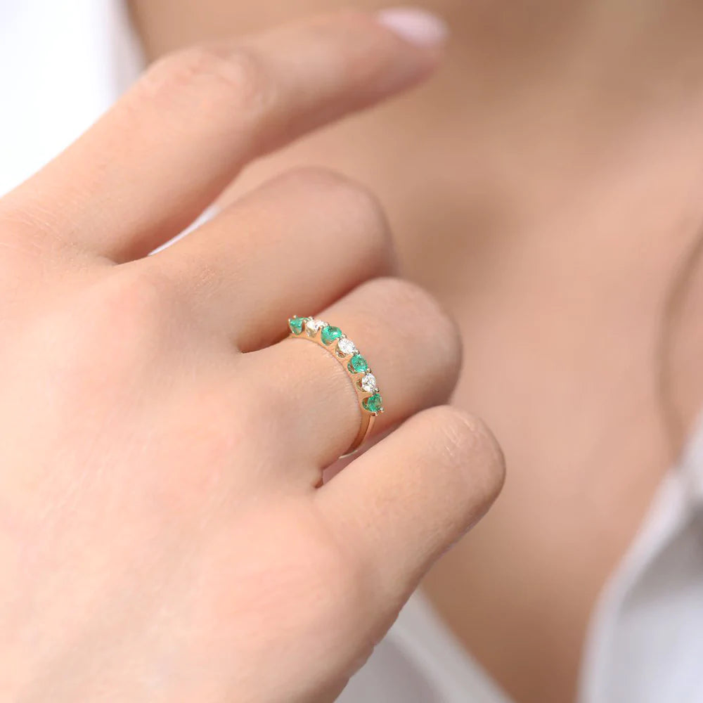 Alternating Emerald and Moissanite Wedding Band, photo 9