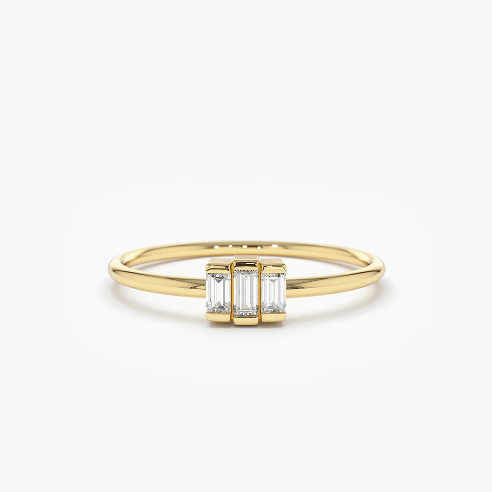 Solid Gold Baguette Trio Diamond Ring