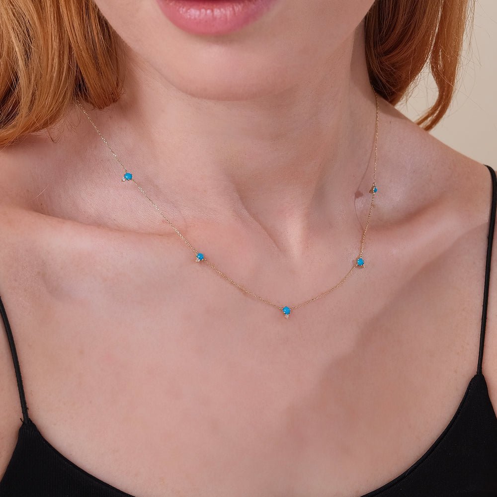 Solid Gold Turquoise Diamond Station Necklace (CC847D)